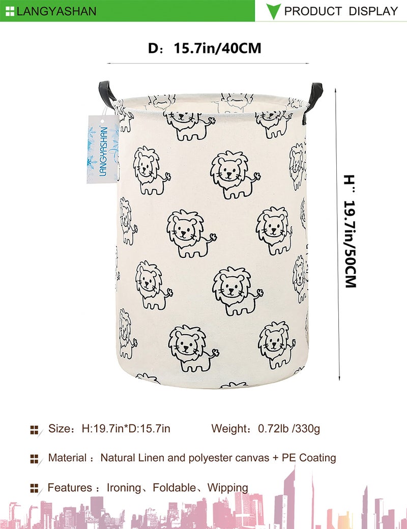 LANGYASHAN Laundry Basket Canvas Fabric Collapsible Organizer Basket for Storage Bin Toy Bins Gift Baskets Bedroom Clothes Children Nursery Hamper (Lion) - Image 2